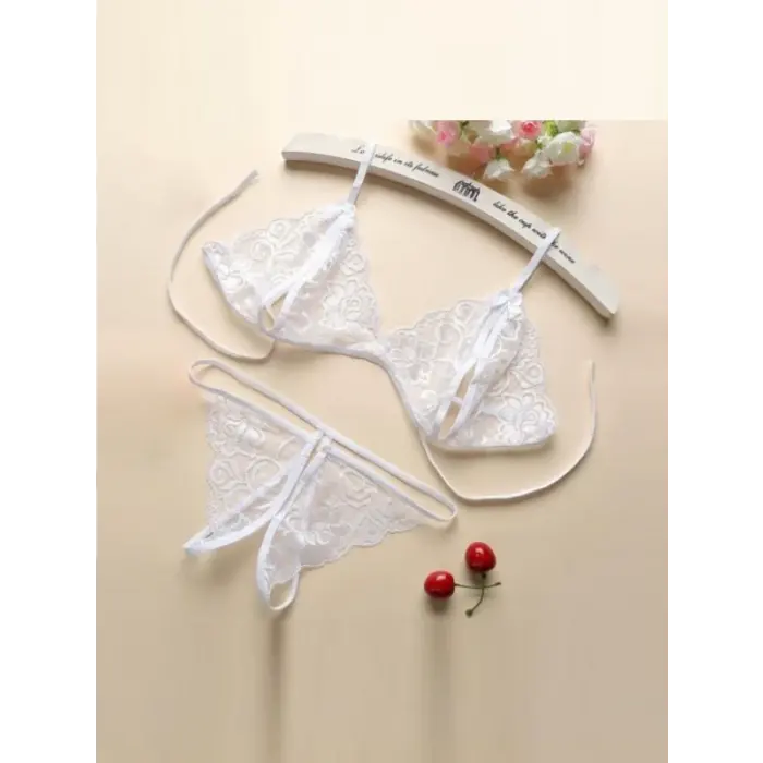 LYYN Fantezi Beyaz Dantelli Seksi Sütyen Kilot Takım