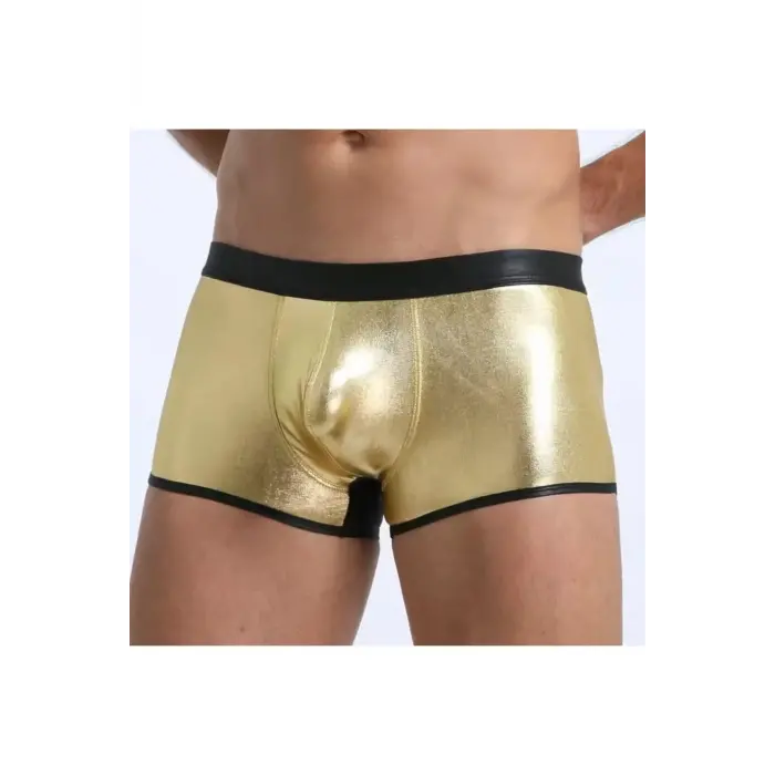 LYYN Fantezi Deri Görünümlü Seksi Altın Erkek Boxer - Fantezi Tanga