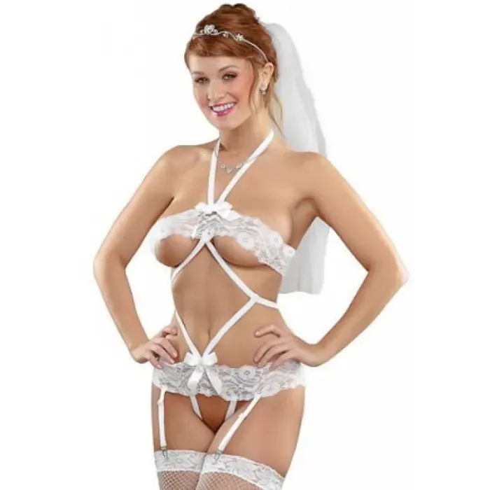 LYYN Fantezi Duvaklı Dantelli Seksi Gelin Jartiyer Takımı