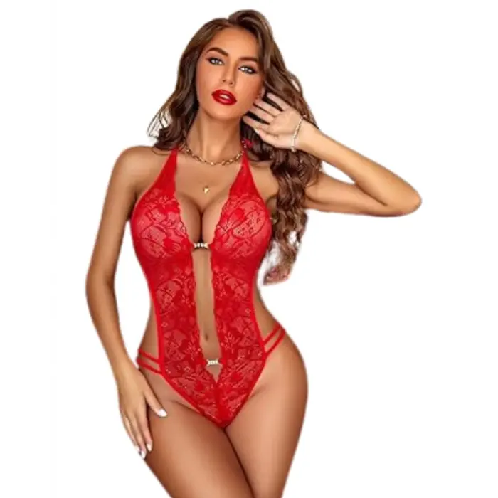 LYYN Fantezi Kırmızı Dantelli Zincirli Seksi Babydoll