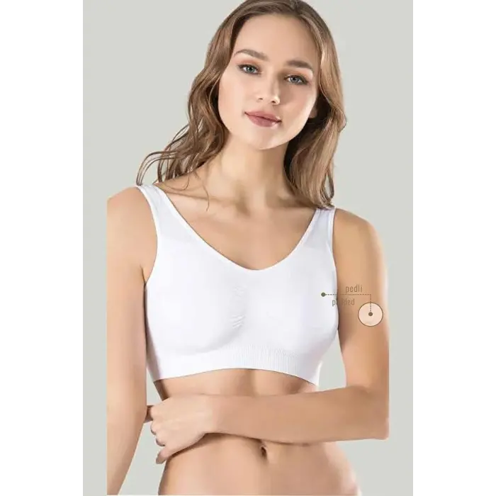 LYYN Kadın Beyaz Kalın Askılı Çıkarılabilir Pedli Örme Seamless Dikişsiz Basic Büstiyer