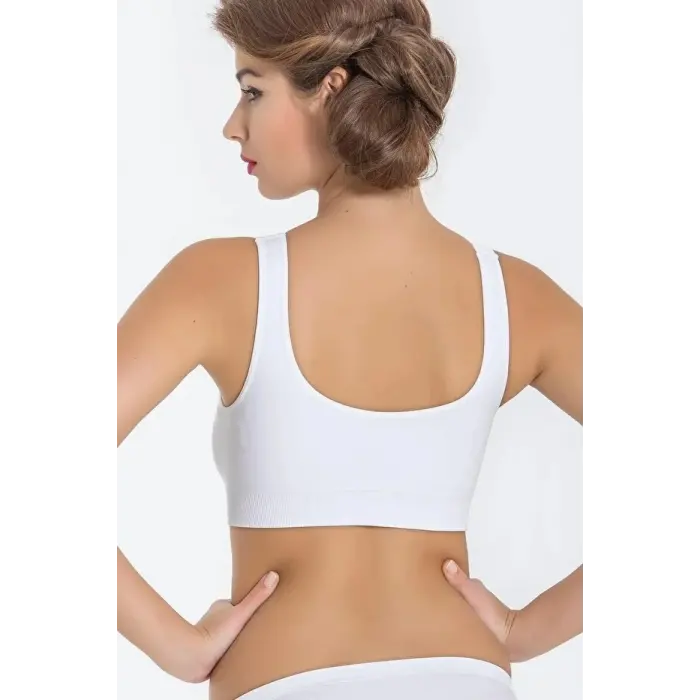 LYYN Kadın Beyaz Kalın Askılı Çıkarılabilir Pedli Örme Seamless Dikişsiz Basic Büstiyer