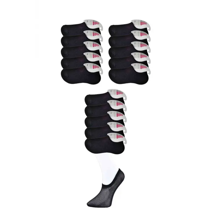 LYYN Siyah Kadın Görünmez Çorap 15 Çift