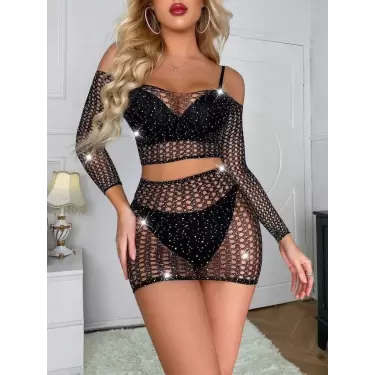 LYYN Arias Closet Özel Tasarım Siyah Taşlı Fantezi Vücut Çorabı