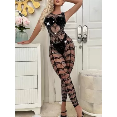 LYYN Arias Closet Özel Tasarım Siyah Taşlı Fantezi Vücut Çorabı