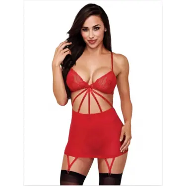 LYYN Büyük Beden Fantazi Kırmızı Dantelli Jartiyer Takım