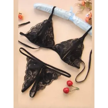 LYYN Büyük Beden Fantezi Siyah Dantelli Seksi Sütyen Külot Takım
