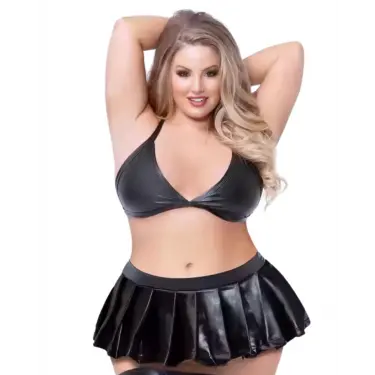 LYYN Büyük Beden Fantezi Sütyen Ve Pileli Mini Etek Takımı