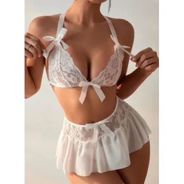 LYYN Fantazi Beyaz Dantelli Fiyonklu Seksi Babydol