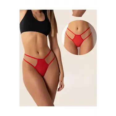LYYN Fantazi Kırmızı Seksi Tül Kadın String - Fantezi Tanga