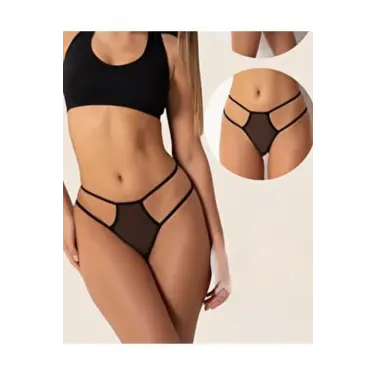 LYYN Fantazi Siyah Seksi Tül Kadın String - Fantezi Tanga