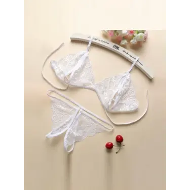LYYN Fantezi Beyaz Dantelli Seksi Sütyen Kilot Takım