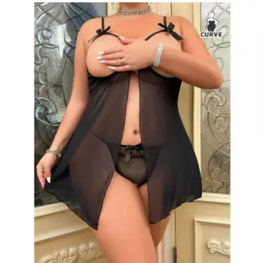 LYYN Fantezi Büyük Beden Göğsü Açık Transparan Gecelik