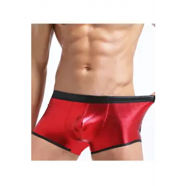 LYYN Fantezi Deri Görünümlü Kırmızı Erkek Boxer Tanga