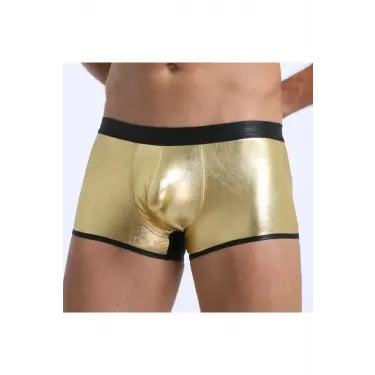LYYN Fantezi Deri Görünümlü Seksi Altın Erkek Boxer - Fantezi Tanga