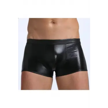 LYYN Fantezi Deri Görünümlü Seksi Siyah Erkek Boxer - Fantezi Tanga