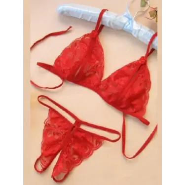 LYYN Fantezi Kırmızı Dantelli Seksi Sütyen Kilot Takım