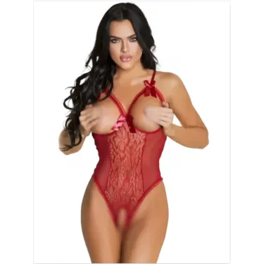 LYYN Fantezi Özel Ağları Açık Kırmızı Fiyonklu Gecelik İç Giyim