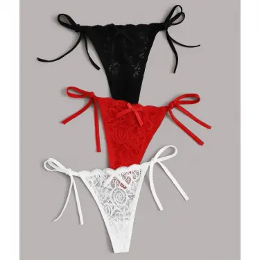 LYYN Kadın 3lü Dantelli Yandan Bağlamalı Seksi Tanga