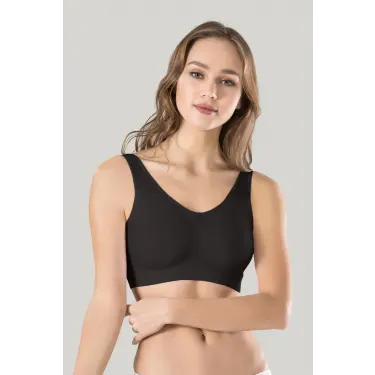 LYYN Kadın Siyah Kalın Askılı Çıkarılabilir Pedli Örme Seamless Dikişsiz Basic Büstiyer