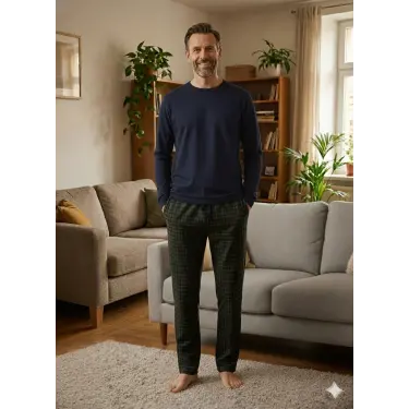 LYYN Pijalüx Tek Alt Örme Ekose Ev Pantolonu