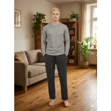 LYYN Pijalüx Tek Alt Örme Ekose Ev Pantolonu