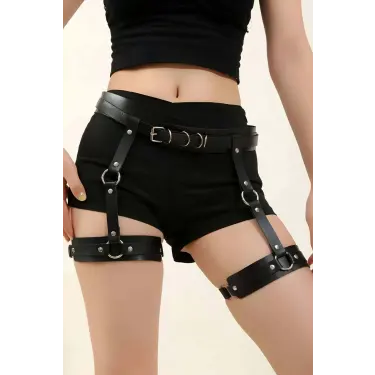 LYYN Siyah Deri Jartiyer Harness - Brf804