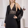LYYN Arias Closet Göğüs ve Sırt Dekolteli Dantelli Sabahlık Takımı