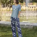 LYYN Çiçek Ve Yaprak Desenli Ve Baskılı Pijama Takımı