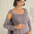 LYYN Dantelli Önü Düğmeli Hamile Lohusa Sabahlık Takımı