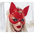 LYYN Fantezi Deri Seksi Kırmızı Kedi Maske Kelepçe Kırbaç Seti ( 3lü Set)