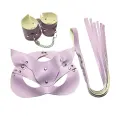 LYYN Fantezi Deri Seksi Lila Kedi Maske Kelepçe Kırbaç Seti ( 3’lü Set)