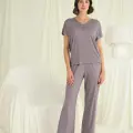 LYYN Kısa Kollu V Yakalı Dantelli Pijama Takımı
