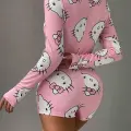LYYN Pamuklu Pembe Hello Kitty Desenli Düğmeli Uzun Kol Tulum Pijama