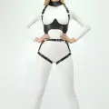 LYYN Siyah Göğüs Harness Deri Tokalı Vücut Korse - Brf1402