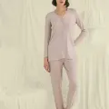 LYYN Uzun Kollu Düğmeli V Yaka Pijama Takımı