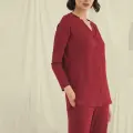 LYYN Uzun Kollu Düğmeli V Yaka Pijama Takımı