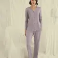 LYYN Uzun Kollu Düğmeli V Yaka Pijama Takımı