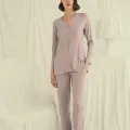 LYYN Uzun Kollu Düğmeli V Yaka Pijama Takımı