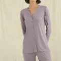 LYYN Uzun Kollu Düğmeli V Yaka Pijama Takımı