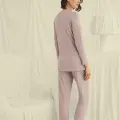 LYYN Uzun Kollu Düğmeli V Yaka Pijama Takımı