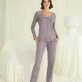 LYYN Yakası Kolu Ve Omzu Dantelli Boydan Düğmeli Pijama Takımı