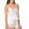 Beyaz Saten Babydoll Şort Takımı