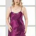 Büyük Beden Mor Kısa Saten Gecelik
