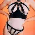 Fantazi Göğüs Dekolteli Arkası Açık Külot Takım Deri Harness - Brf1273