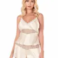 Fildişi Saten Babydoll Şort Takımı