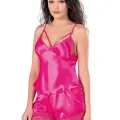Fuşya Saten Babydoll Şort Takımı