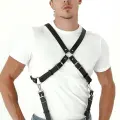 Göğüs Detaylı Arkadan Bağlamalı Erkek  Deri Harness - Brfm84