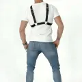 Göğüs Detaylı Arkadan Bağlamalı Erkek  Deri Harness - Brfm84
