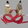Gold/Kırmızı Tavşan Kulaklı Deri Maske 800466